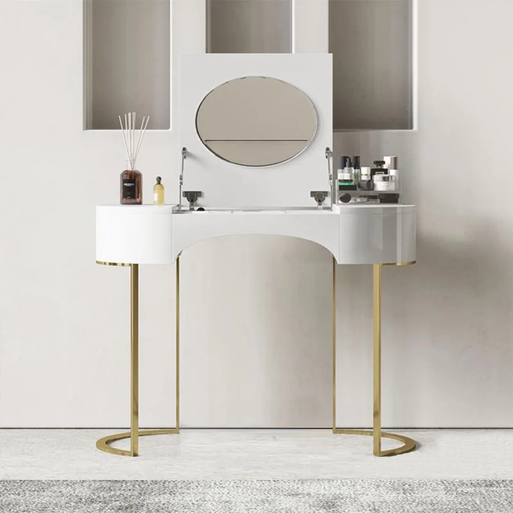 Modern Vanity Table With Light Metal Makeup Mirror Woman Evening Dressers Mirrored Hair Dresser Dressing Table Chair