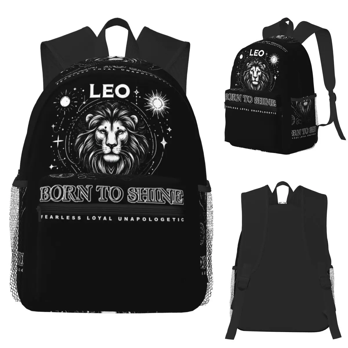 

Leo Zodiac Sign Born To Shine Bold Sketch Design Student Backpack School Bag Hiking Travel Daypack Bookbag Shoulder Bags