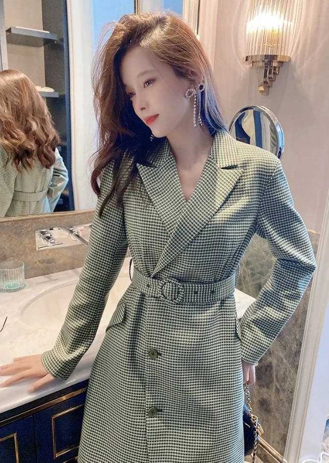 

Autumn New Collar Plaid 2023 Suit a Hem Dress 1006