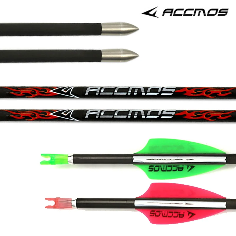 6pcs ID 4.2mm Carbon Arrow 32in Spine 300-1800 Shaft Pink or Green 1.75'' Shield Shape Vanes Archery Shooting Accessories