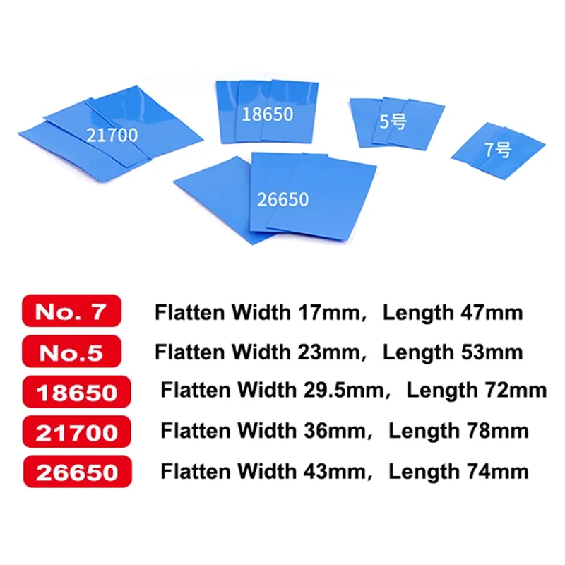 25/50/100pcs Battery Insulated Film Pre-Cut 18650/21700/26650/No.5/No.7 Protective Case Shrinkable Wrap PVC Heat Shrink Tube