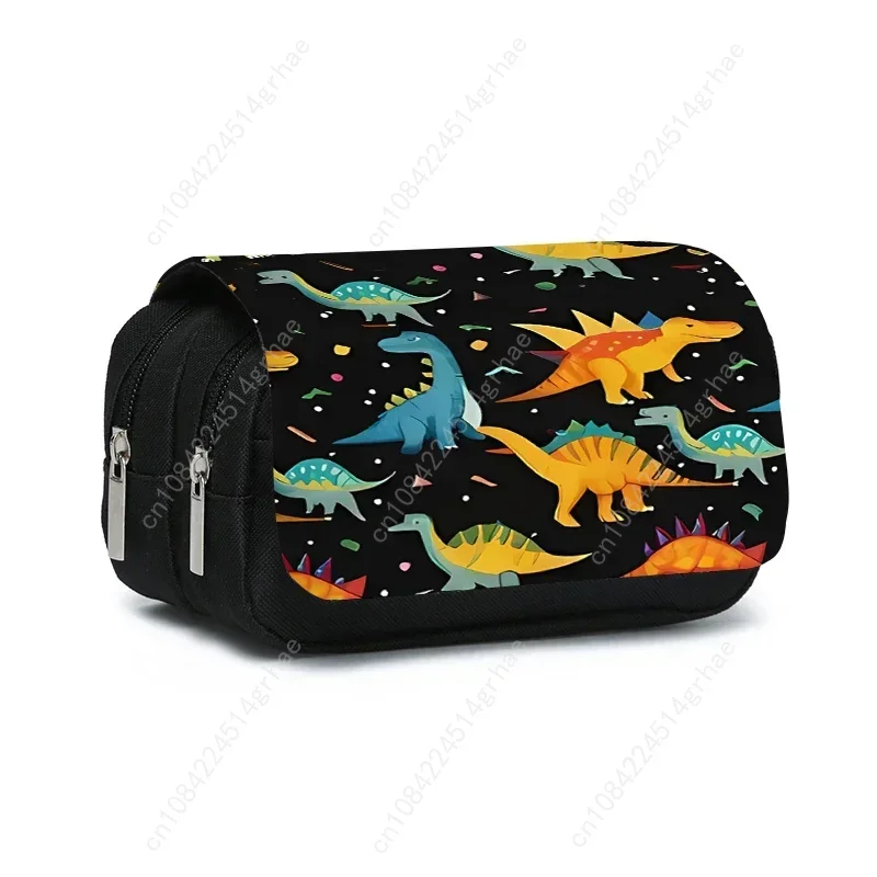 Tempat Pensil Lipat Dua Lapis Motif Dinosaurus untuk Anak Laki-laki dan Perempuan, Hadiah Terbaik, Perlengkapan Sekolah Kartun 2D, Tas Pensil untuk Anak-anak