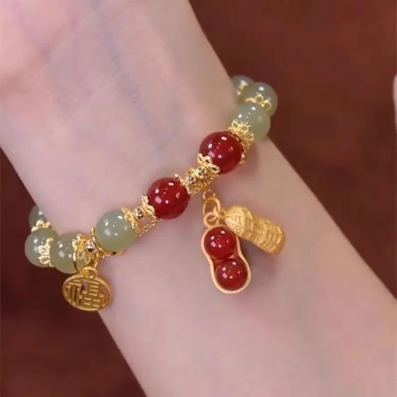 

Imitation Hetan Jade Bracelet Ancient Style Blessing Card Fu Lu Special-Interest Design Egance Retro All-Match May Good Thing