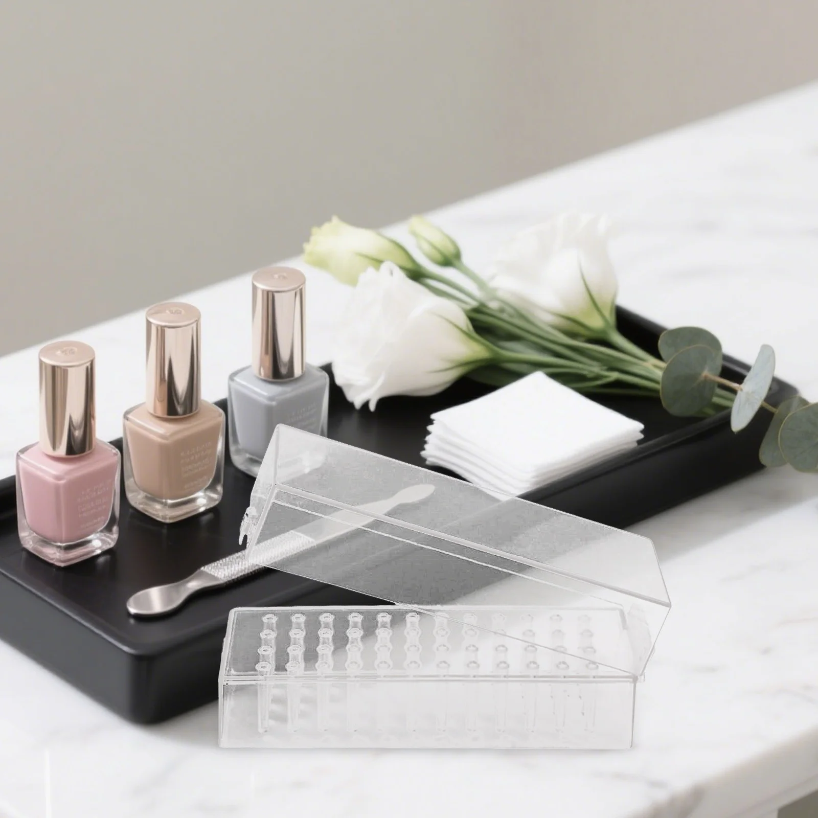 

Nail Drill Bits Storage Box Acrylic Aluminum Transparent Case For Manicure Polishing Heads Organizer Nail Art Salon Tools