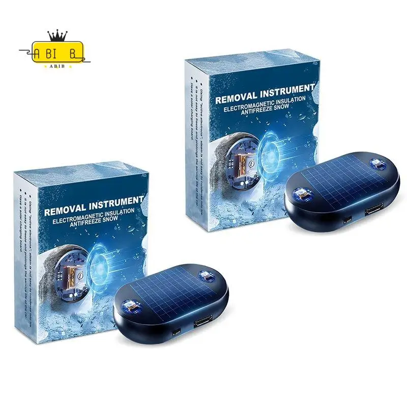 ABIB -Car Window Glass Anti-Ice Snow Removal, Solar/USB Powered Winter Deicing Device, Car Defroster 2Pcs