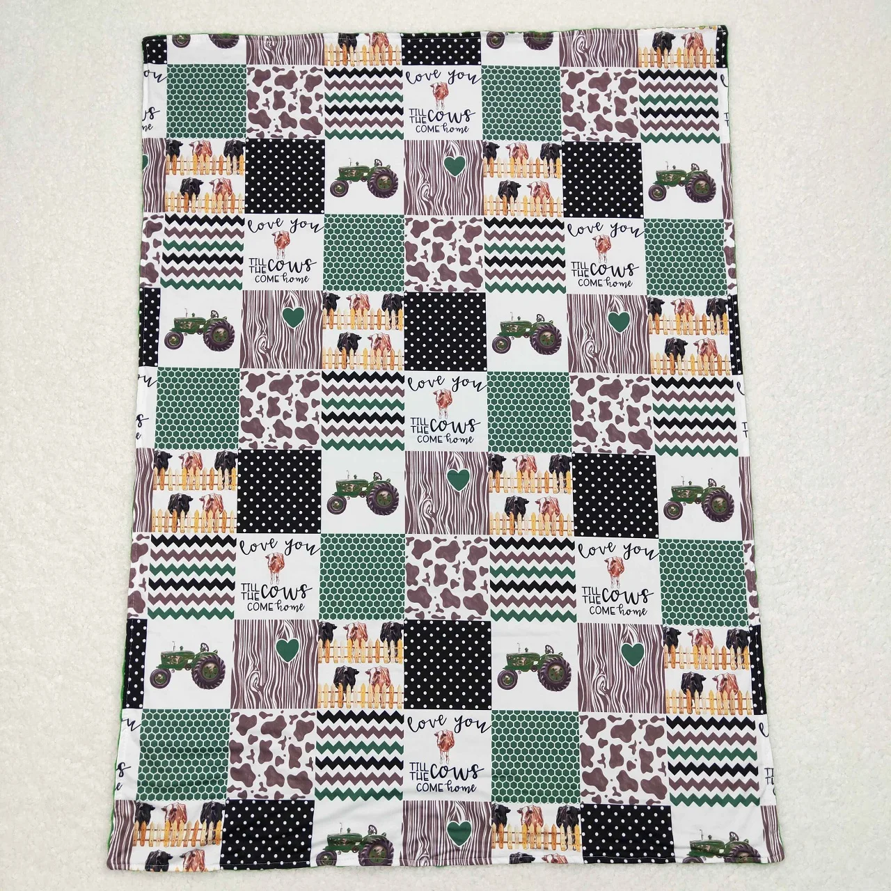 Wholesale Toddler Western Hearts Flannel Children Tractors Cow Print Green Thin Quilt Baby Boy Kids Bedding Fleece Blanket