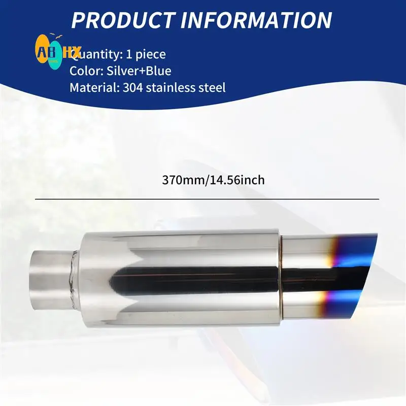 

ABHX-Car Universal Stainless Steel Rear Exhaust Pipe Square Muffler Tail Throat Muffler Tip Pipe 370Mm Roasted Blue