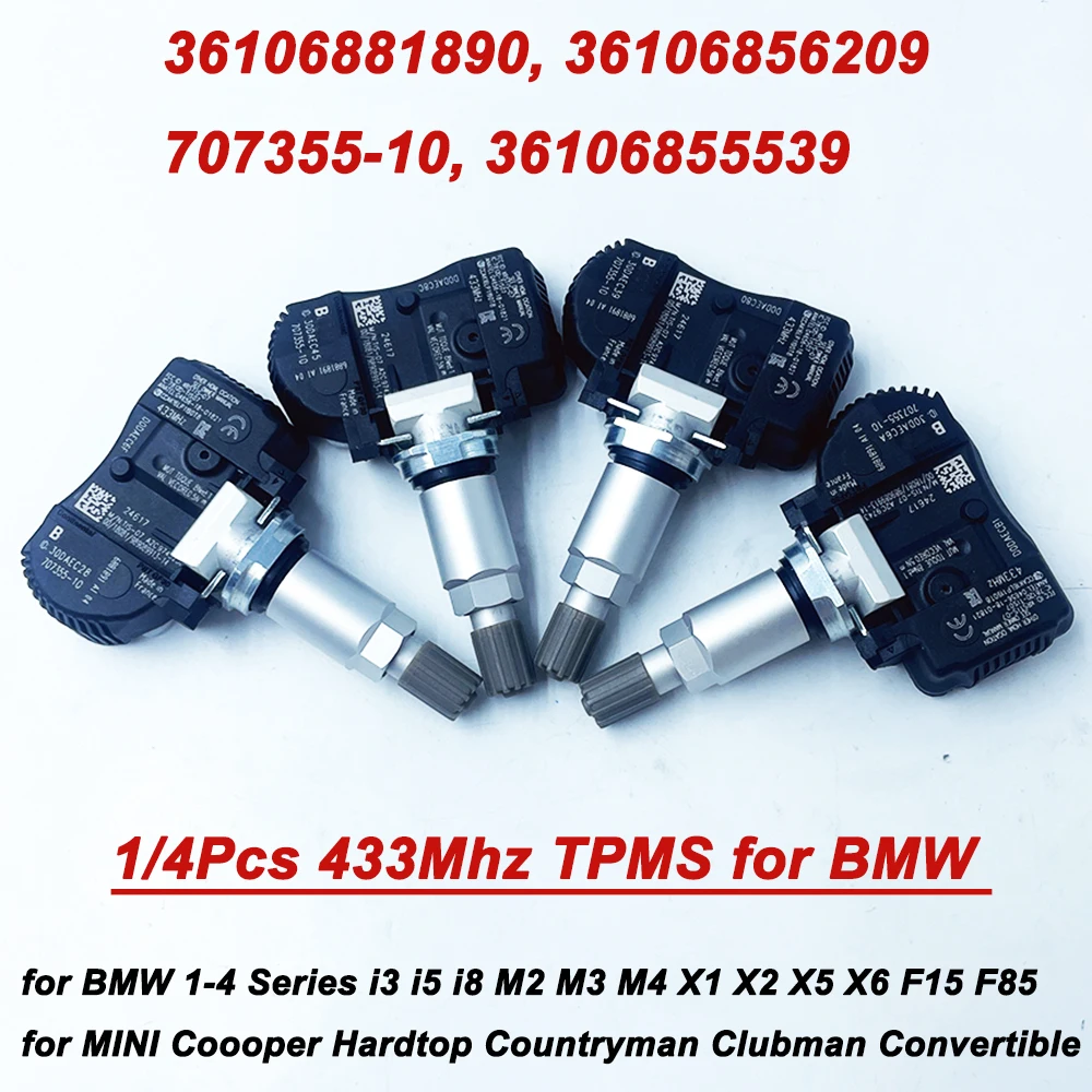 1/4Pcs Tire Pressure Sensor 36106881890 6855539 For BMW Mini X5 F15 F85 X2 F39 F48 X6 F16 F86 433Mhz TPMS 36106856209 707355-10