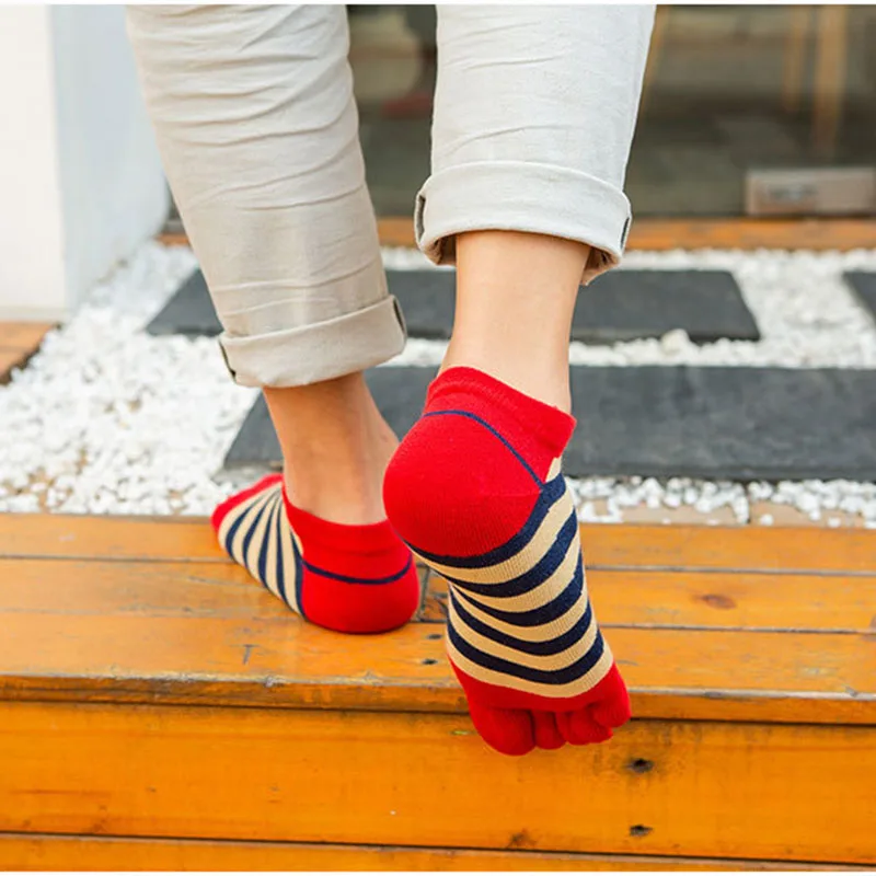 5 Pairs Colorful Striped Socks with Fingers for Men Boys Ankle Cotton Casual Sweat-absorbing Deodorant Invisible Socks Five Toed