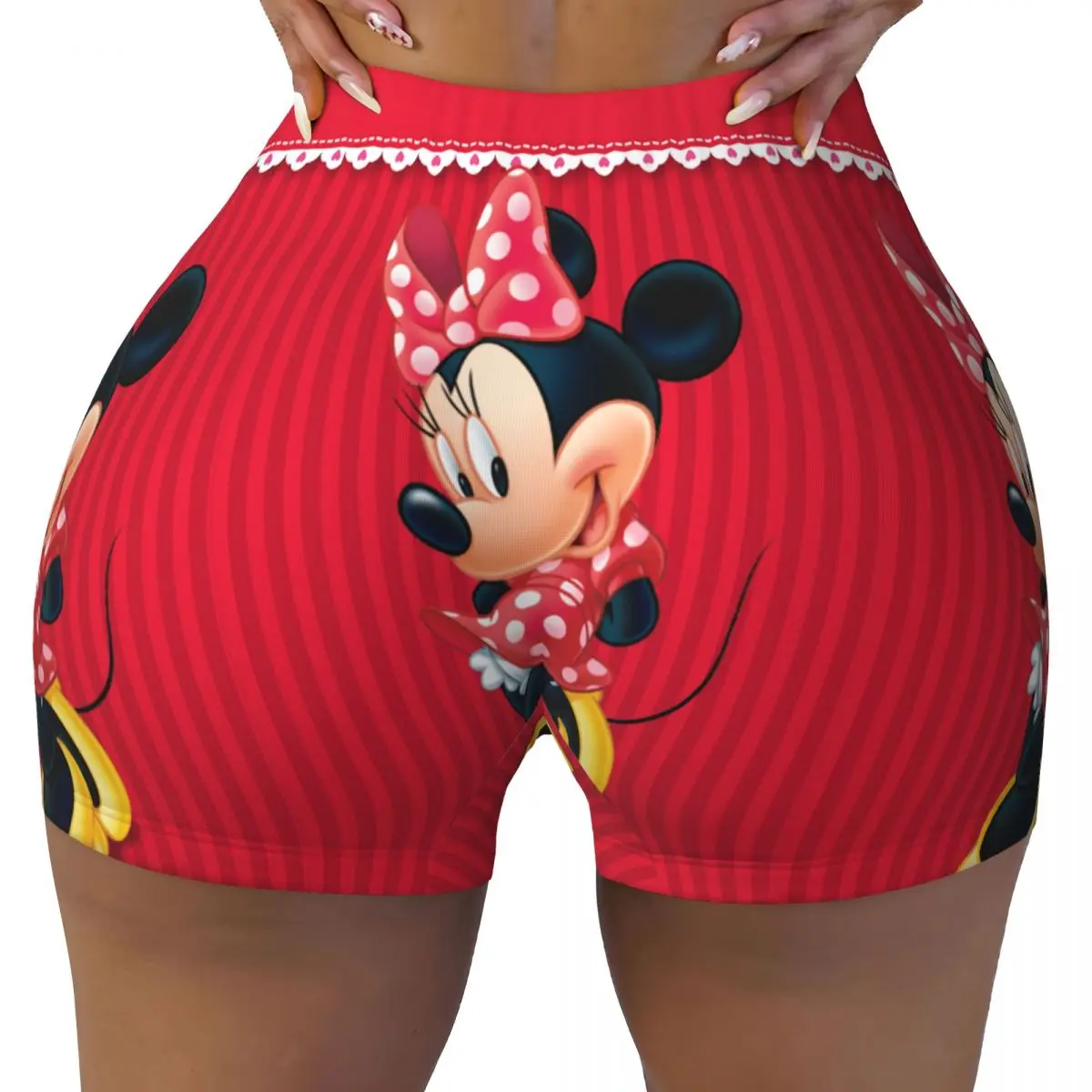 Mickey Mouse Minnie Shy Pose High Waist Yoga Tight Shorts Woman Sports Fitness Workout Gym Sports Leggings