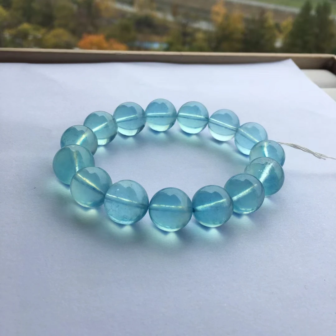 Natural Deep Blue Aquamarine Round Beads Bracelet 14mm For Women Men Gift Fashion Brazil Deep Blue Aquamarine Jewelry AAAAA