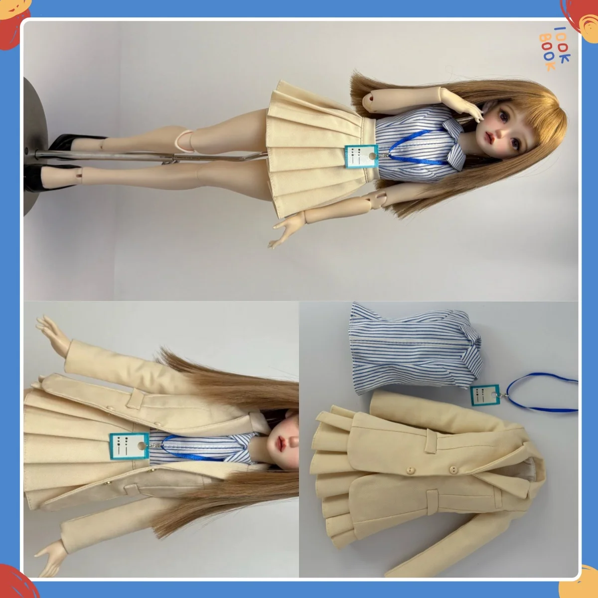 [Only Selling Clothes ] Big Size Doll 1/4 Shirt Pleated Skirt Work Badge Apricot Colored Suit for BJD Action Figure Body