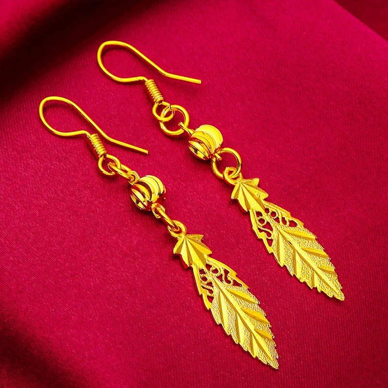 

Women's 24K Gold Leaf Tassel Hoop Earrings, AU999 | Engraved "Grace" with hidden ripple motifs.