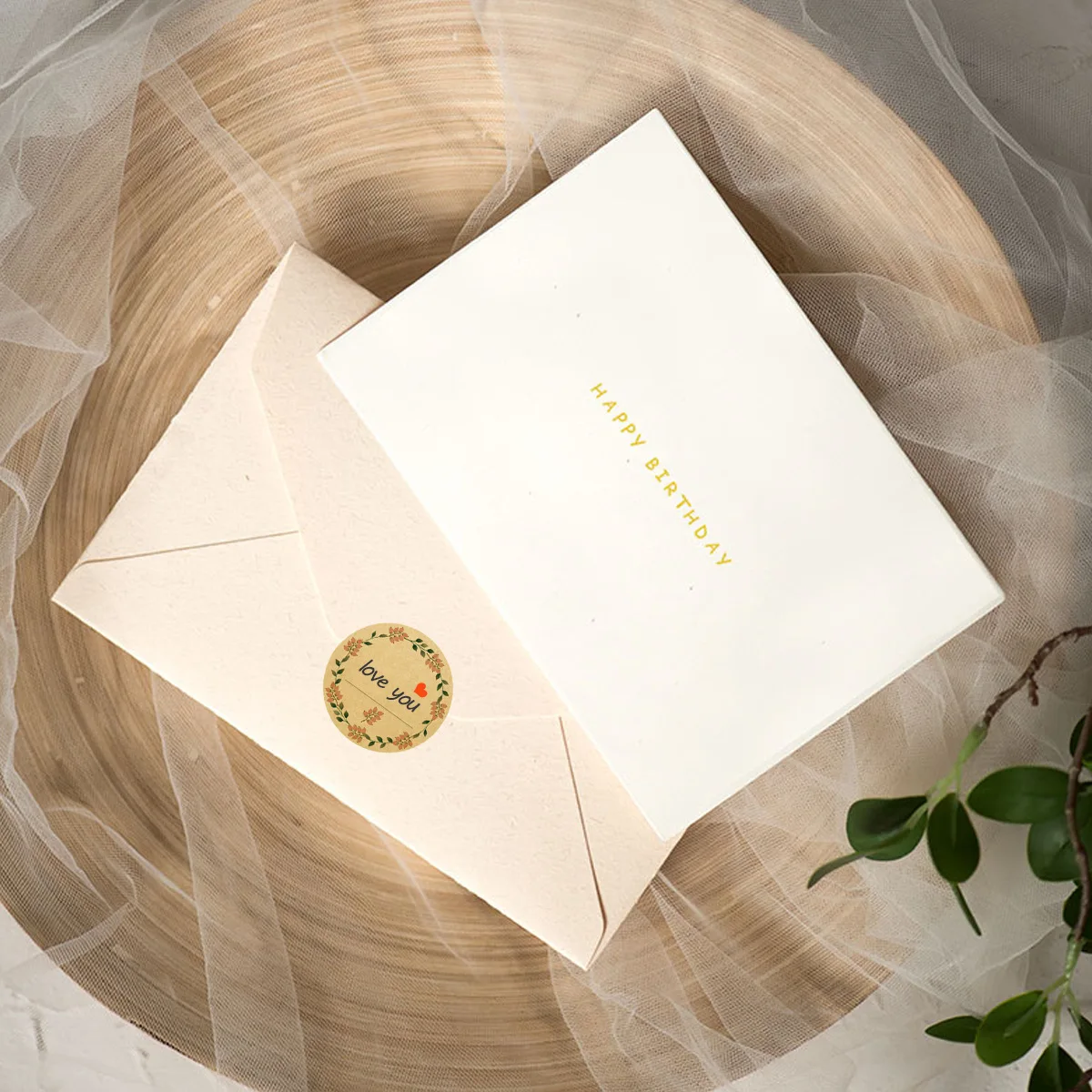 JCAC 500pcs/roll Blank Writable Floral Kraft Paper Stickers, for Baking & Gift Decoration, Self-Adhesive Labels view 2
