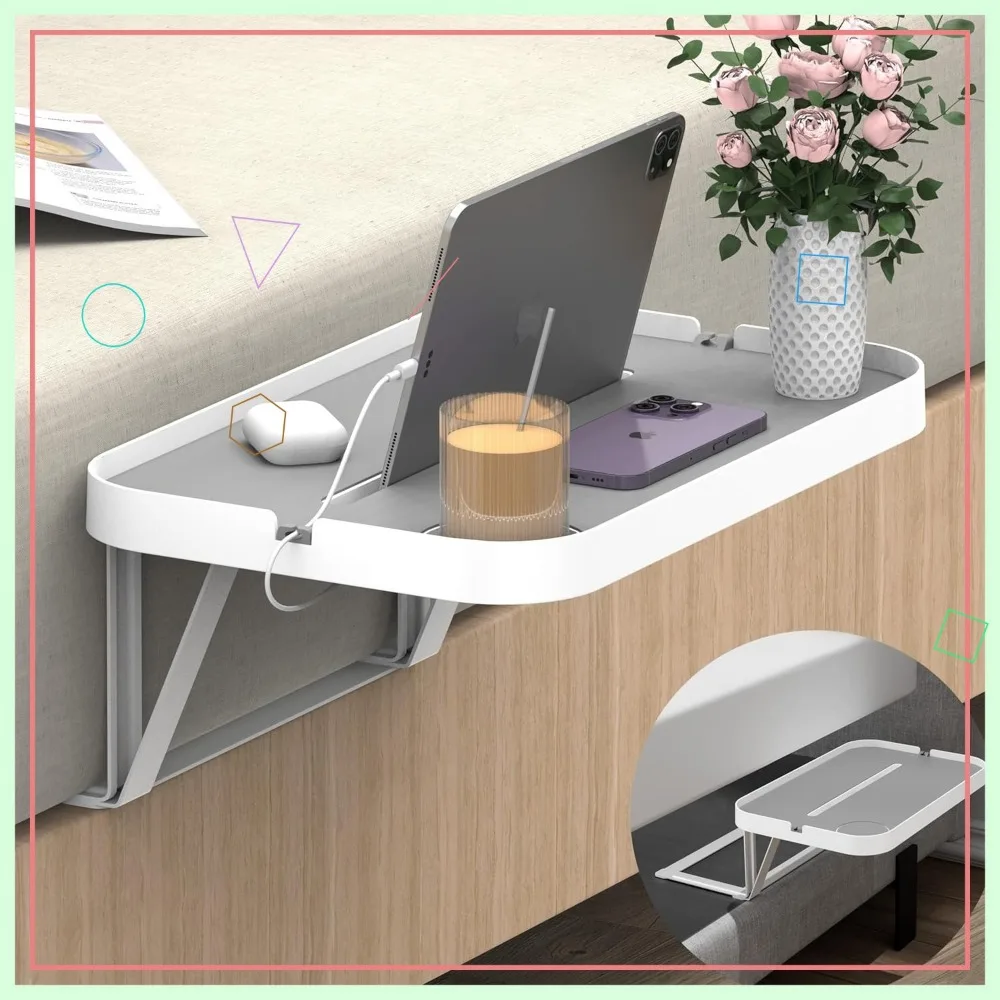 

Under Mattress Bedside Shelf Tray Table for Box Spring/Platform Beds, 17" Large Nightstand Side Caddy Dorm Organizer
