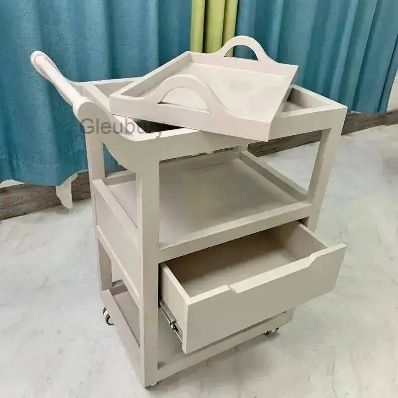 Nordic Storage Retro Salon Wooden Trolley Homestay Villa Salon Trolley Advanced Tool Commercial Furniture Carrello Attrezzi Lstc