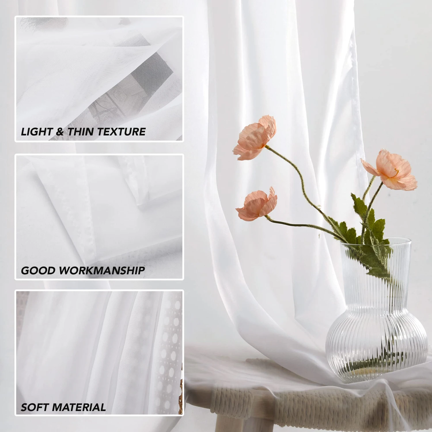 White Sheer Curtains Transparent Tulle Curtain Luxury Chiffon Window Curtains For Bedroom Villa Opaque Drapes Living Room Decor