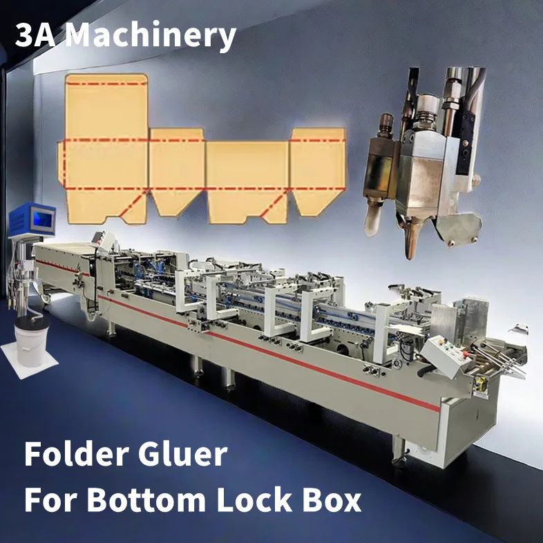 CQT900YG-2 Automatic Pre-folded Bottom Lock Box Folding & Gluing Machine High Productivity Water Soluble Cold Glue