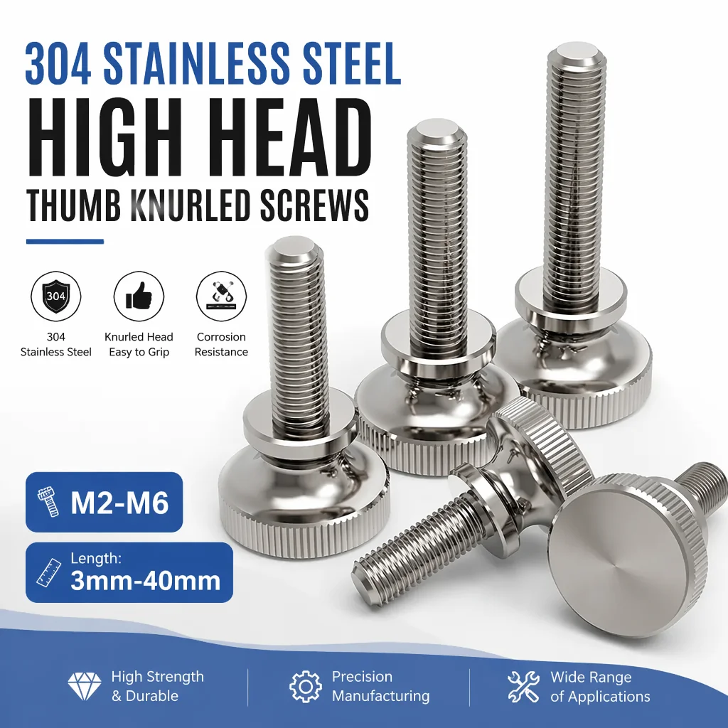 304 Stainless Steel Thumb Lock Screw GB834 M2 M3 M4 M5 M6 Knurled Step High Head Hand Tighten Adjust Screw