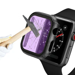 Glass+Carbon Fiber case For Apple Watch Case 45mm 41mm 44mm 40mm 49mm Screen Protector Cover Iwatch Series ultra 2 9 SE 8 7 6 5