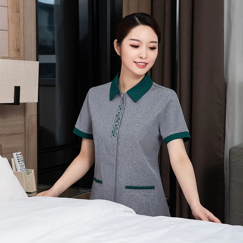 

Cleaning Work Clothes Women's Short-Sleeved Summer Hotel Guest Room PA Uniform Property Floor Cleaning Aunt Suit New