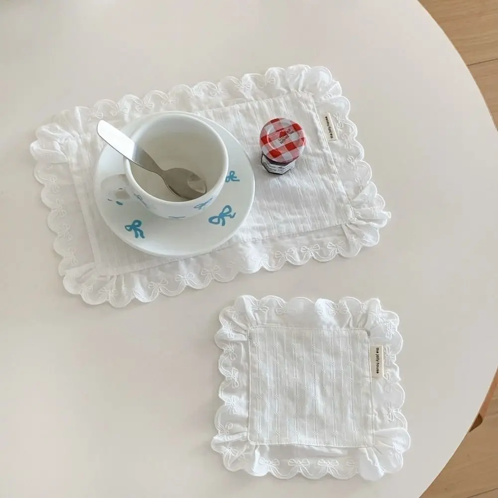 Korean Style Soft Flounced Lace Ruffle Placemats Dust-proof Multi-purpose Coasters Lace Napkins Photo Props