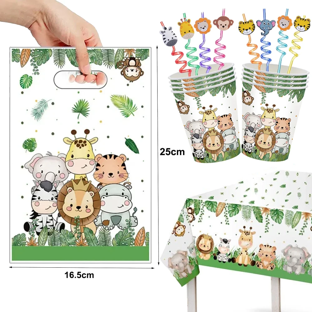 

Jungle Safari Party Gift Bags Cute Plastic Candy Treat Bag Party Decorations for Kids Girl Birthday Baby Shower Party Supplies