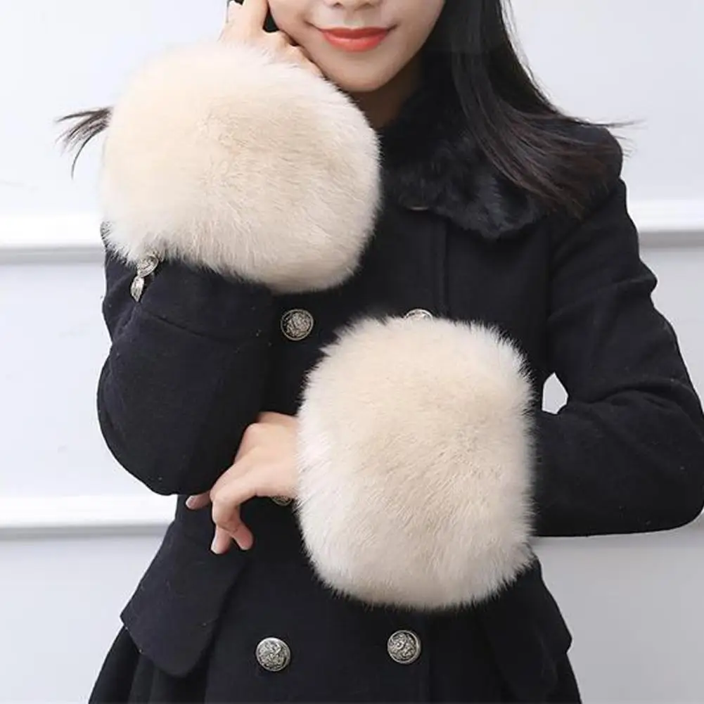 1 paire de chauffe-poignets en fausse fourrure pour femmes, manchettes moelleuses en peluche, housse thermique coupe-vent pour vestes et pulls
