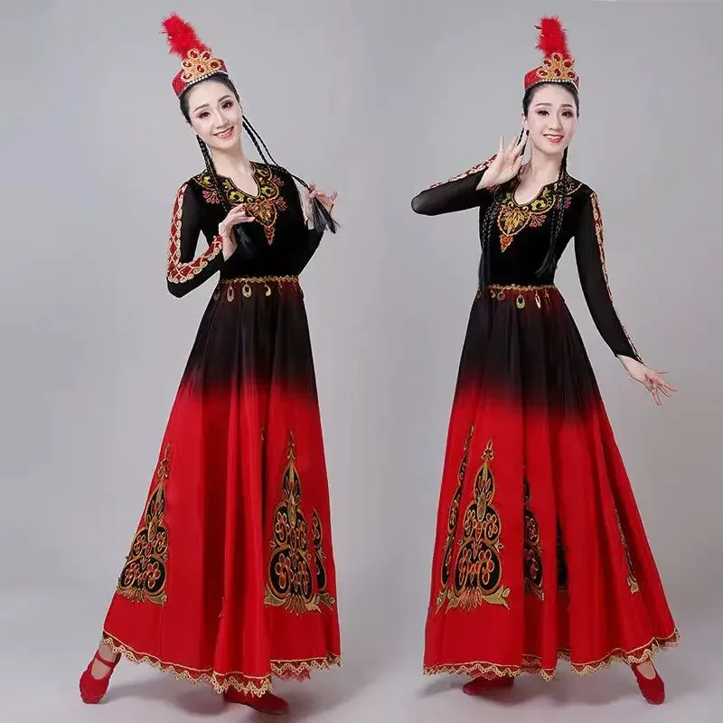 Xinjiang Uygur costumi da spettacolo di danza femminile etnico minoranza vestito da ballo tradizionale cinese vestito da Festival Dancewear