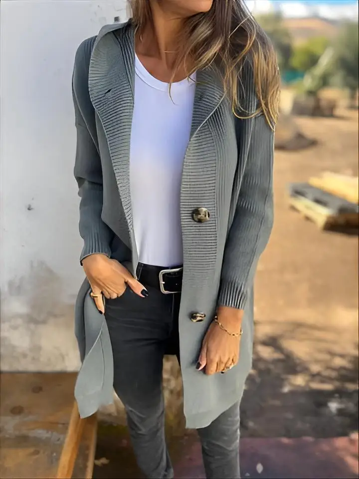 

Mid-Long Cardigans Aesthetic Womens Spring Hooded Longline Streetwear High-Grade Slim-Fit Performance Button-Up Drawstring Daily