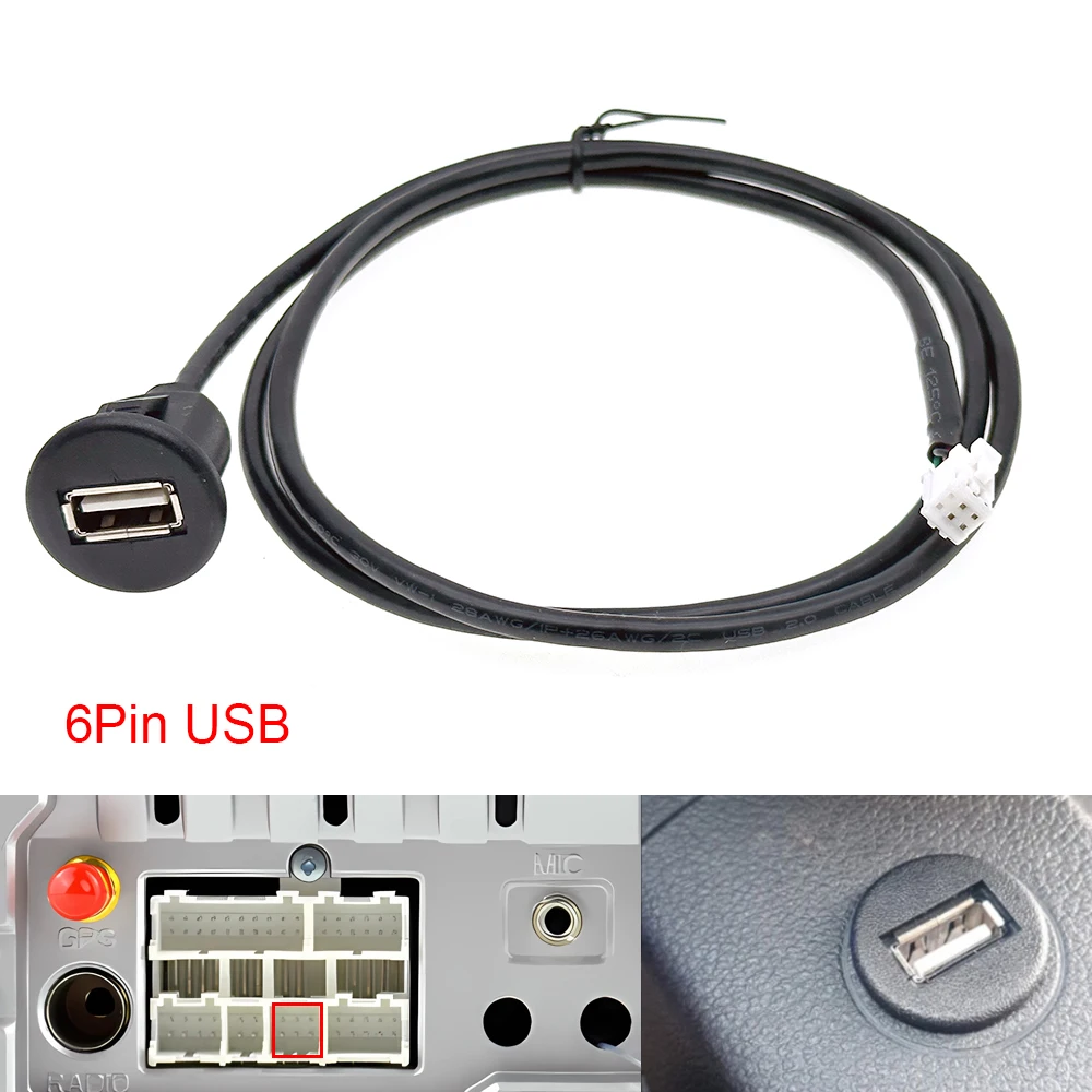 4 6 Pin 2M Round Car Dual USB Female Dash Board Mount Panel Extension Cable Adapter for Android Radio Multimedia Navigation