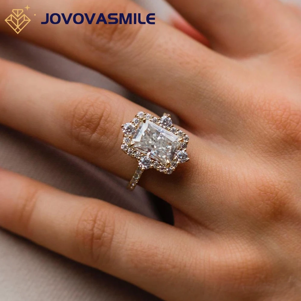 

JOVOVASMILE 3.5 Carat Moissanite 10x7mm Crushed Ice Radiant Cut 18K Yellow Gold for Woman Wedding with GRA Certificate