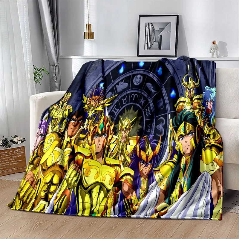 Cartoon Saint Seiya 3D Print Anime HD Soft Blankets,Keep Warm Flannel Throw Blanket for Picnic Beds Sofa Home Bedroom Gifts Kids