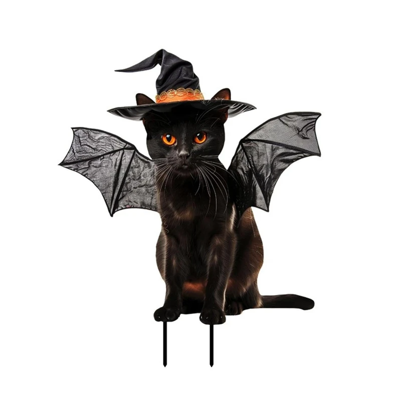 4PCS Halloween Decorations Outdoor Cute Cat Yard Sign with Pumpkin Metal Cat Decor for Yard Garden Lawn Ornaments-AC17