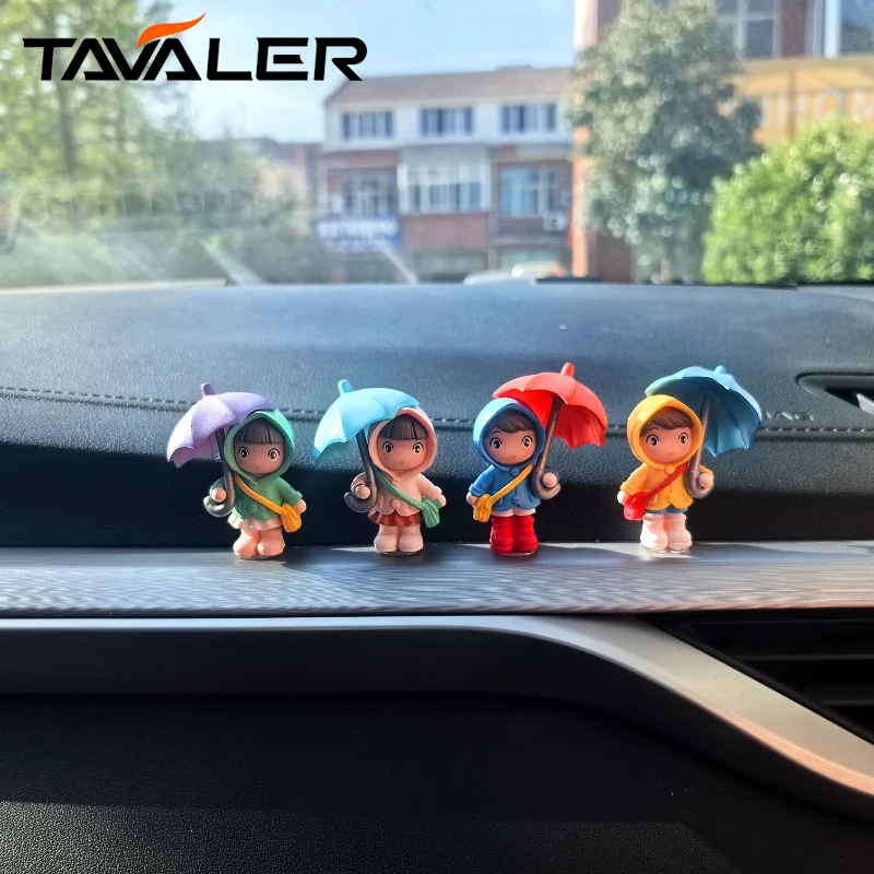 4PC Nette Cartoon Regenschirm Mädchen Auto Ornament Auto Innen Zubehör Auto Center Konsole Fenster Dekoration Lieferungen