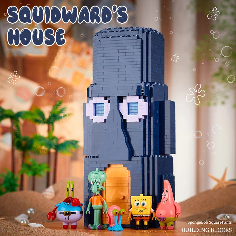 SpongeBob SquarePants Series Building Blocks Krusty Krab Pineapple House Resurrection Island Portrait House Model Bricks Kid Toy