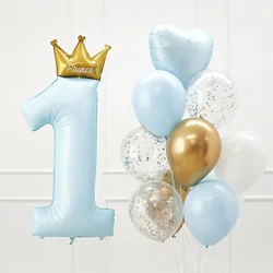 첫 번째 생일 장식, 1번 풍선, 왕자 공주 1세 왕관 번호 풍선, 첫 번째 생일 풍선 파티 데코