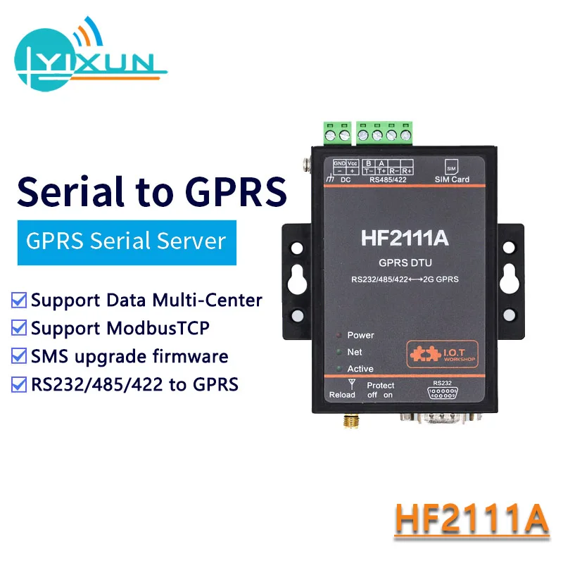 

Industrial Modbus Serial RS232 RS485 RS422 to GPRS Converter Device Serial Server HF2111A Support Data Multi-Center ModbusTCP