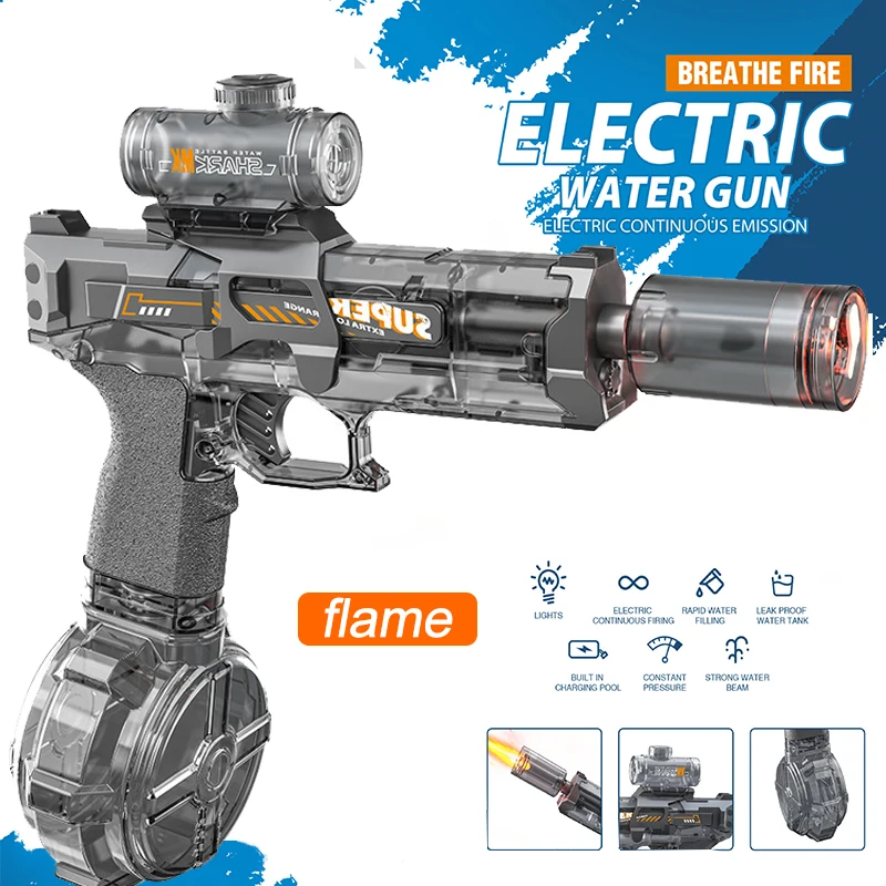 محاكاة إطلاق ونكص مدفع المياه الكهربائية لعب الأطفال أضواء الاستشعار التلقائي مسدس المياه الصيف في الهواء الطلق الشاطئ لعبة أطفال