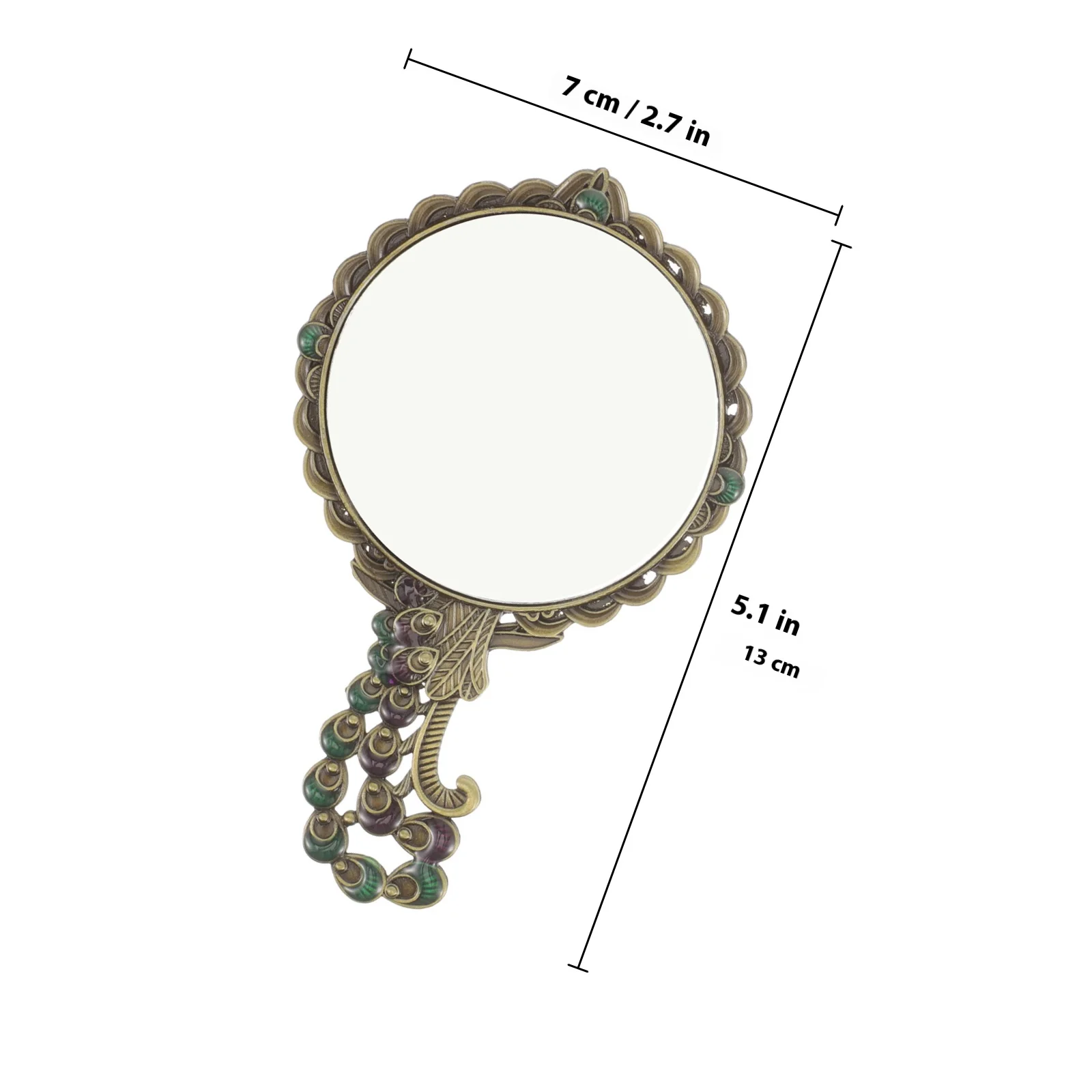 1 مجموعة معدنية يده مرآة ماكياج خمر التعامل مع المدمجة السفر مرآة صغيرة مشط مجموعة مرايا اليد مع مقبض #5