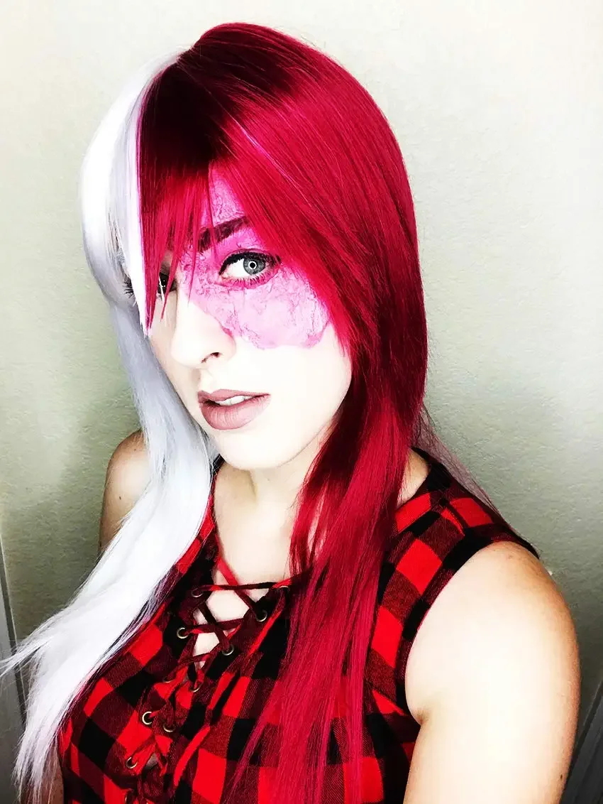 Parrucca cosplay diritta Anime My Hero Academia per donna Parrucca costume anime bianca metà rossa per la festa di Halloween