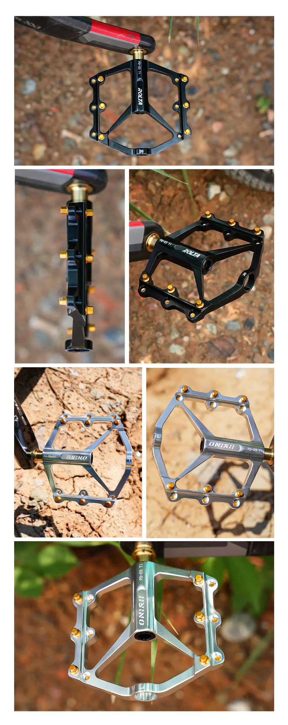 ONIRII PD-03 TI Ultraleichte Titan-Achsen-Flachpedale mit Dreifachlagerung und Rutschfesten Stiften für Rennräder, Falträder und Mountainbikes – Detail 9