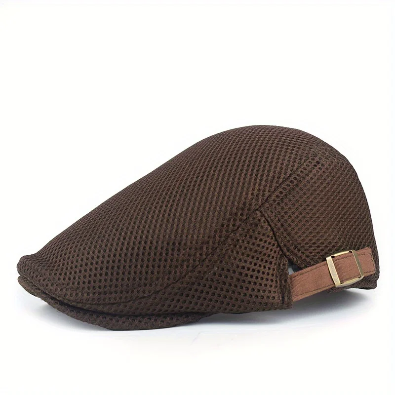 

Hollow Breathable Mesh Men Beret Hat Adjustable Buckle Summer Autumn Sunscreen Men Cap Sport