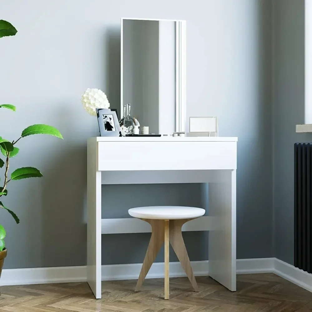 

Dresser with rectangular mirror minimalist makeup dresser multifunctional with drawers, white