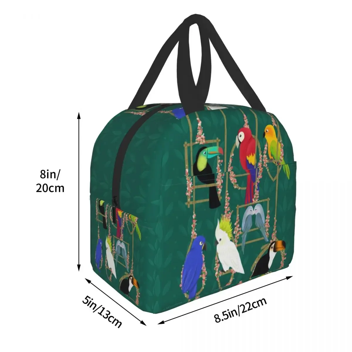 Tropical Getaway Parrot Birds Lunch Bag Portable Cooler Warm Insulated Lunch Box for Women Kids School Tote Picnic Storage Bag