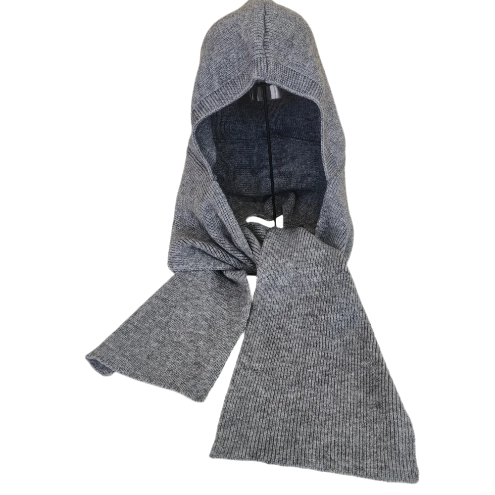 Soft Knitted Beanies Cap with Attached Scarf Long Autumn Winter Hooded Scarf Breathable Integrated Hat Motorcycle Hat