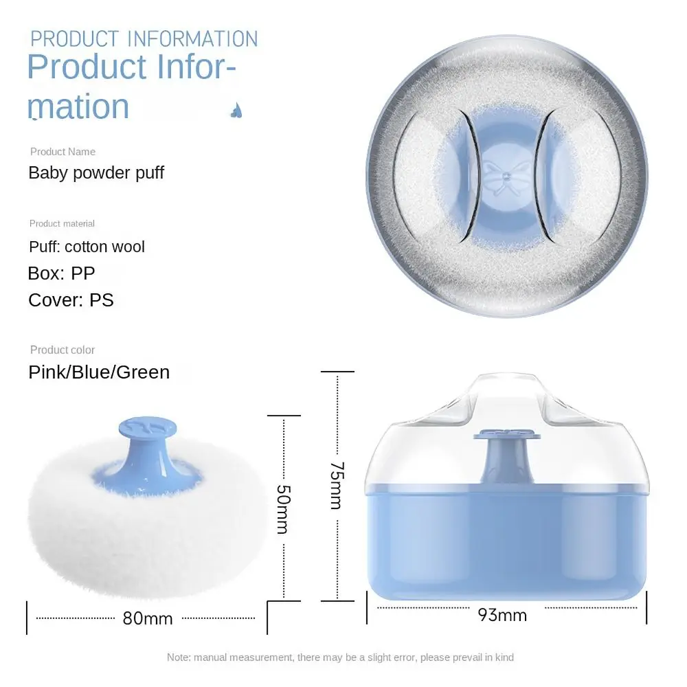 Z pojemnikiem Puff do pudru dla niemowląt Wełna bawełniana Niebieski Zielony Różowy Pusty sypki puder do pudru Puff kosmetyczny do ciała dziecka