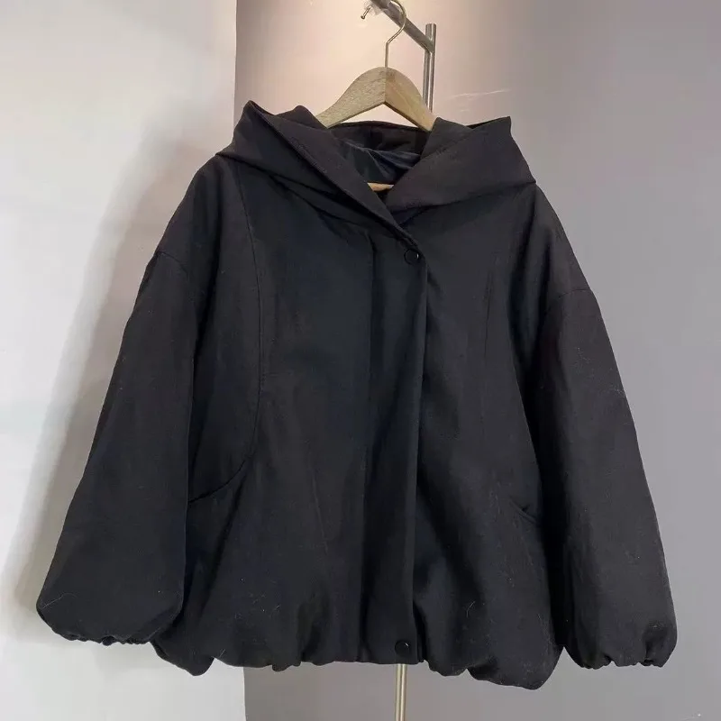 Female Winter Tops Coat Cotton-padded Clothes Hooded Solid Color Retro Simple Comfortable Fashion Soft Minority Versatile Thin