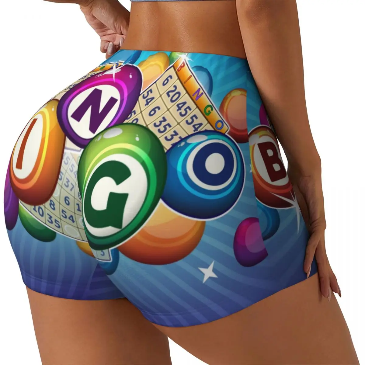 Custom Bingo Paper Game Volleyball Biker Gym Shorts Women Athletic Workout Yoga Shorts