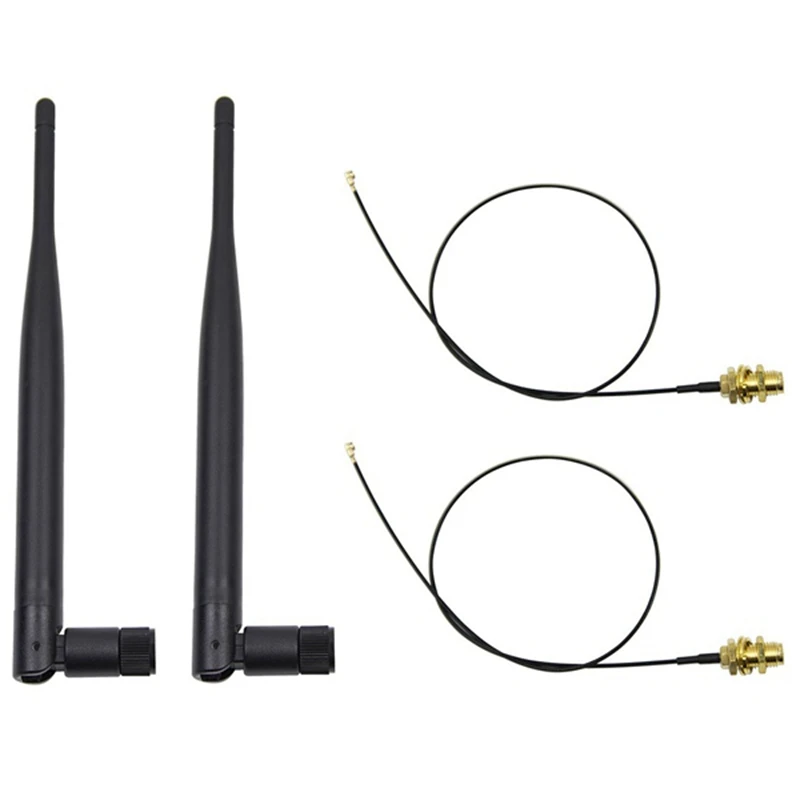 4 X 6Dbi 2.4Ghz 5Ghz Dual Band Wifi RP-SMA Antenna + 4 X 35Cm U.Fl / IPEX Cable